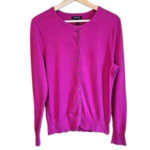 Lands' End Women’s Magenta Pink Cotton Blend Button Front Cardigan Medium 10-12